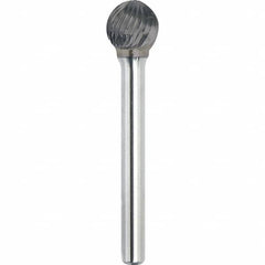 Made in USA - 9.5mm Cut Diam, 0.2362" Shank Diam, Ball Head Single Cut Burr - Carbide, 8mm LOC, 53mm OAL - Exact Tooling