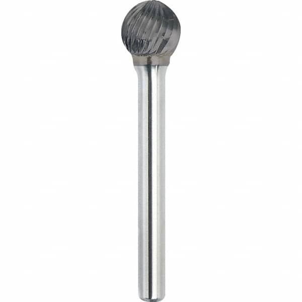 Made in USA - 1/2" Cut Diam, 0.2362" Shank Diam, Ball Head Single Cut Burr - Carbide, 11mm LOC, 56mm OAL - Exact Tooling