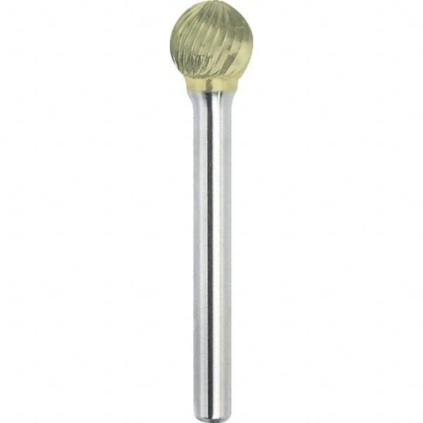 Made in USA - 6.3mm Cut Diam, 0.1181" Shank Diam, Ball Head Single Cut Burr - Carbide, 5mm LOC, 44mm OAL - Exact Tooling