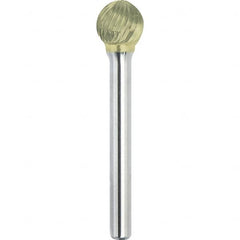 Made in USA - 9.5mm Cut Diam, 0.2362" Shank Diam, Ball Head Single Cut Burr - Carbide, 8mm LOC, 53mm OAL - Exact Tooling