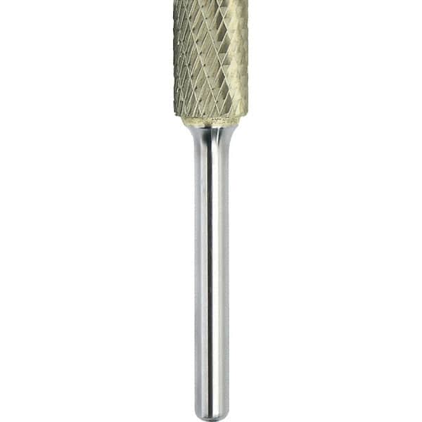 Made in USA - 9.5mm Cut Diam, 0.2362" Shank Diam, Cylinder Head Double Cut Burr - Carbide, 19mm LOC, 169mm OAL - Exact Tooling