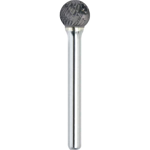 Made in USA - 1" Cut Diam, 1/4" Shank Diam, Ball Head Double Cut Burr - Carbide, 15/16" LOC, 2-3/4" OAL - Exact Tooling