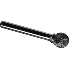 Made in USA - 1" Cut Diam, 1/4" Shank Diam, Ball Head Diamond Cut Burr - Carbide, 15/16" LOC, 2-3/4" OAL - Exact Tooling