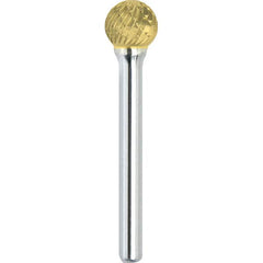 Made in USA - 5mm Cut Diam, 0.2362" Shank Diam, Ball Head Double Cut Burr - Carbide, 4mm LOC, 50mm OAL - Exact Tooling