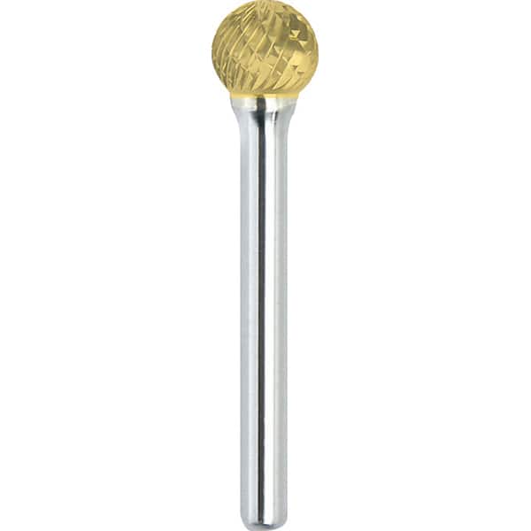 Made in USA - 9.5mm Cut Diam, 0.2362" Shank Diam, Ball Head Double Cut Burr - Carbide, 8mm LOC, 54mm OAL - Exact Tooling