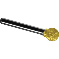 Made in USA - 1" Cut Diam, 3/8" Shank Diam, Ball Head Diamond Cut Burr - Carbide, 15/16" LOC, 2-3/4" OAL - Exact Tooling