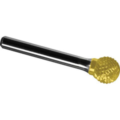 Made in USA - 7/16" Cut Diam, 1/4" Shank Diam, Ball Head Diamond Cut Burr - Carbide, 3/8" LOC, 2-3/16" OAL - Exact Tooling