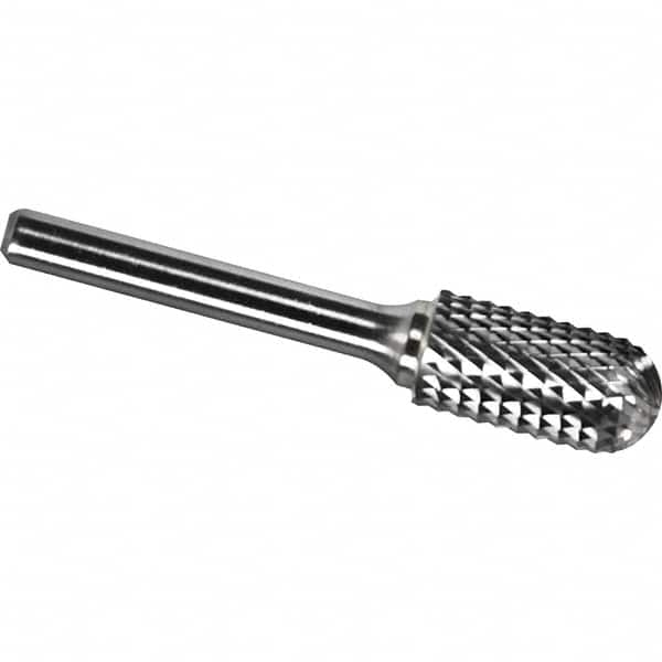 Made in USA - 9.5mm Cut Diam, 0.2362" Shank Diam, Cylinder with Radius Head Diamond Cut Burr - Carbide, 25mm LOC, 70mm OAL - Exact Tooling