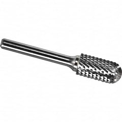 Made in USA - 5/8" Cut Diam, 3/8" Shank Diam, Cylinder with Radius Head Diamond Cut Burr - Carbide, 1" LOC, 2-3/4" OAL - Exact Tooling