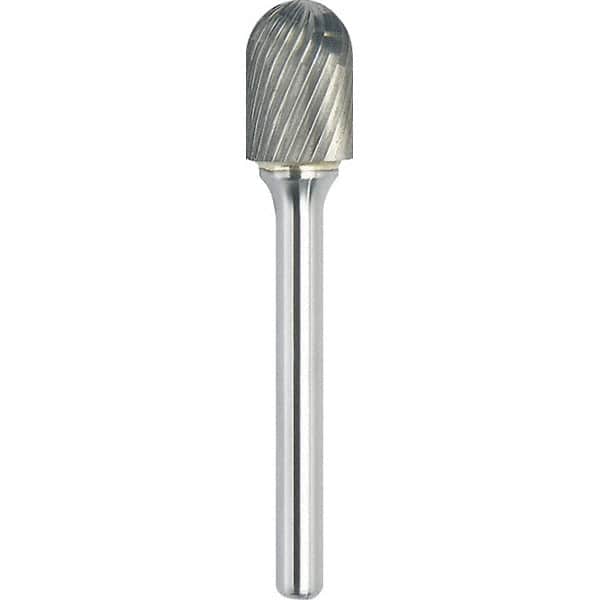 Made in USA - 8mm Cut Diam, 0.2362" Shank Diam, Cylinder with Radius Head Single Cut Burr - Carbide, 25mm LOC, 70mm OAL - Exact Tooling