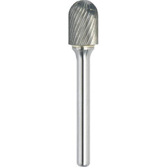 Made in USA - 1/2" Cut Diam, 0.2362" Shank Diam, Cylinder with Radius Head Single Cut Burr - Carbide, 25mm LOC, 70mm OAL - Exact Tooling