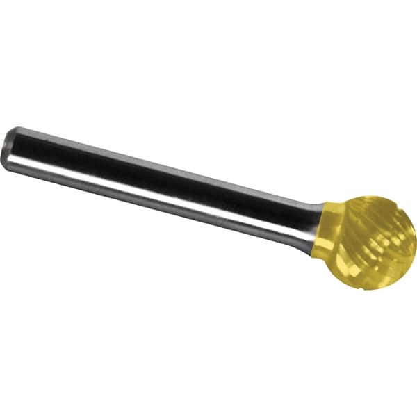 Made in USA - 5mm Cut Diam, 0.2362" Shank Diam, Ball Head Chipbreaker Cut Burr - Carbide, 4mm LOC, 50mm OAL - Exact Tooling