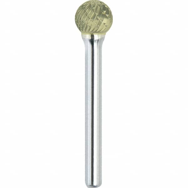 Made in USA - 9.5mm Cut Diam, 0.2362" Shank Diam, Ball Head Double Cut Burr - Carbide, 8mm LOC, 53mm OAL - Exact Tooling