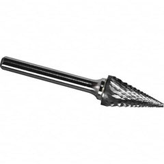 Made in USA - 9.5mm Cut Diam, 0.2362" Shank Diam, Cone Head Diamond Cut Burr - Carbide, 16mm LOC, 61mm OAL - Exact Tooling