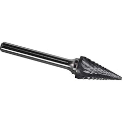 Made in USA - 9.5mm Cut Diam, 0.2362" Shank Diam, Cone Head Diamond Cut Burr - Carbide, 16mm LOC, 61mm OAL - Exact Tooling