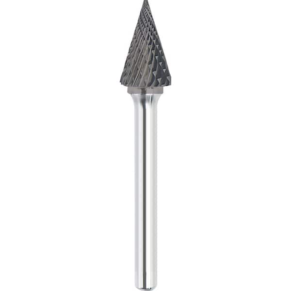 Made in USA - 1/2" Cut Diam, 0.2362" Shank Diam, Cone Head Double Cut Burr - Carbide, 22mm LOC, 67mm OAL - Exact Tooling