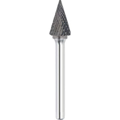 Made in USA - 1/2" Cut Diam, 0.2362" Shank Diam, Cone Head Double Cut Burr - Carbide, 22mm LOC, 67mm OAL - Exact Tooling