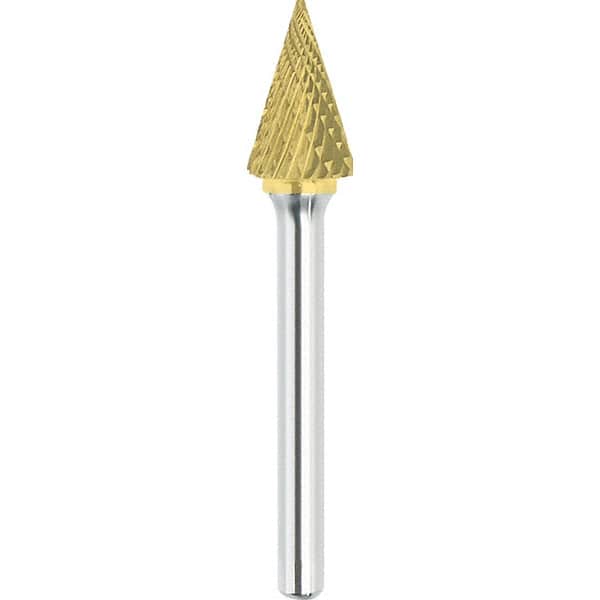 Made in USA - 1/2" Cut Diam, 0.2362" Shank Diam, Cone Head Double Cut Burr - Carbide, 22mm LOC, 67mm OAL - Exact Tooling