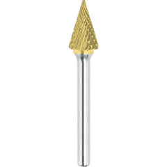 Made in USA - 6mm Cut Diam, 0.2362" Shank Diam, Cone Head Double Cut Burr - Carbide, 19mm LOC, 50mm OAL - Exact Tooling
