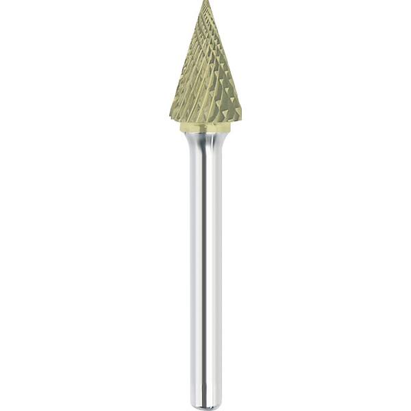 Made in USA - 9.5mm Cut Diam, 0.2362" Shank Diam, Cone Head Double Cut Burr - Carbide, 16mm LOC, 61mm OAL - Exact Tooling