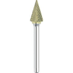 Made in USA - 9.5mm Cut Diam, 0.2362" Shank Diam, Cone Head Double Cut Burr - Carbide, 16mm LOC, 61mm OAL - Exact Tooling