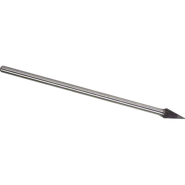 Made in USA - 1/2" Cut Diam, 1/4" Shank Diam, Cone Head Double Cut Burr - Carbide, 7/8" LOC, 6-7/8" OAL - Exact Tooling