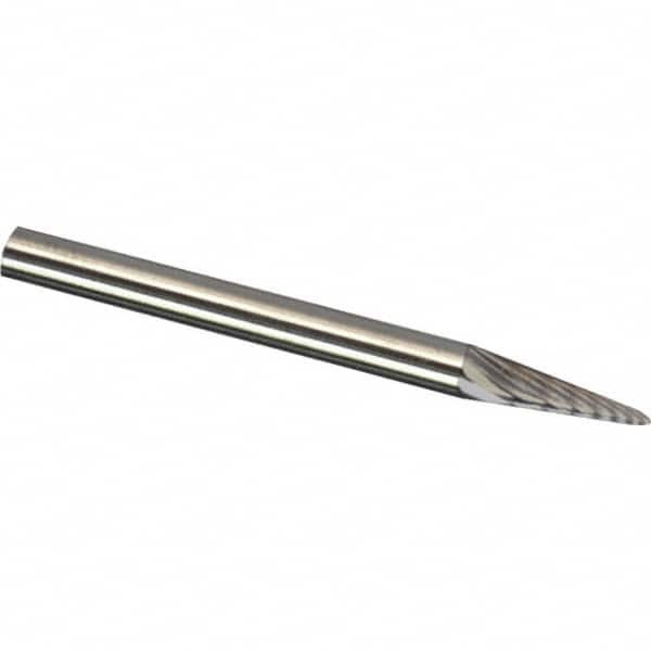 Made in USA - 6mm Cut Diam, 0.2362" Shank Diam, Cone Head Diamond Cut Burr - Carbide, 12.7mm LOC, 50mm OAL - Exact Tooling