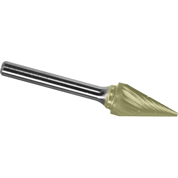 Made in USA - 9.5mm Cut Diam, 0.2362" Shank Diam, Cone Head Chipbreaker Cut Burr - Carbide, 16mm LOC, 61mm OAL - Exact Tooling