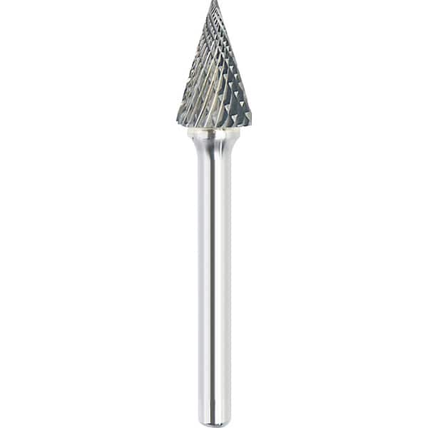 Made in USA - 6.3mm Cut Diam, 0.1181" Shank Diam, Cone Head Double Cut Burr - Carbide, 12.7mm LOC, 54mm OAL - Exact Tooling
