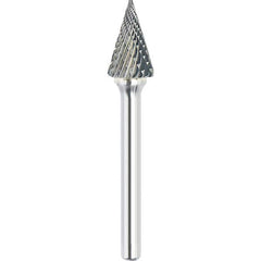 Made in USA - 6mm Cut Diam, 0.2362" Shank Diam, Cone Head Double Cut Burr - Carbide, 25mm LOC, 50mm OAL - Exact Tooling
