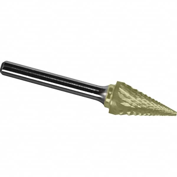 Made in USA - 9.5mm Cut Diam, 0.2362" Shank Diam, Cone Head Diamond Cut Burr - Carbide, 16mm LOC, 61mm OAL - Exact Tooling
