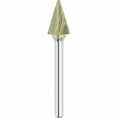 Made in USA - 5/8" Cut Diam, 1/4" Shank Diam, Cone Head Single Cut Burr - Carbide, 1" LOC, 2-3/4" OAL - Exact Tooling