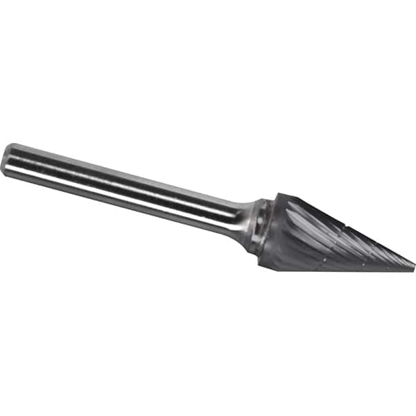 Made in USA - 6mm Cut Diam, 0.2362" Shank Diam, Cone Head Chipbreaker Cut Burr - Carbide, 25mm LOC, 50mm OAL - Exact Tooling