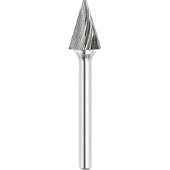 Made in USA - 6mm Cut Diam, 0.2362" Shank Diam, Cone Head Single Cut Burr - Carbide, 25mm LOC, 50mm OAL - Exact Tooling