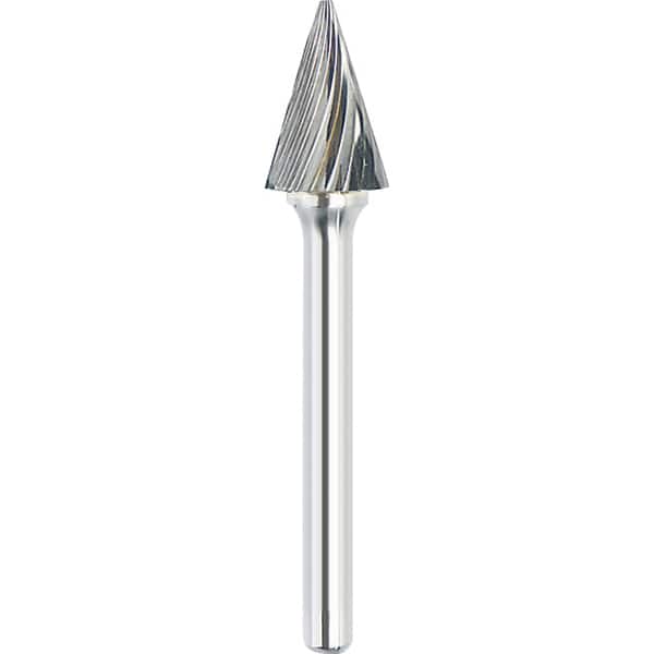 Made in USA - 6.3mm Cut Diam, 0.1181" Shank Diam, Cone Head Single Cut Burr - Carbide, 12.7mm LOC, 54mm OAL - Exact Tooling