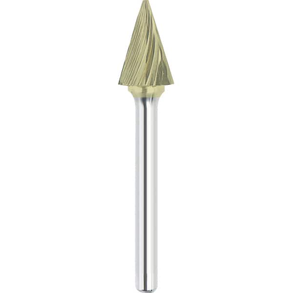 Made in USA - 6mm Cut Diam, 0.2362" Shank Diam, Cone Head Single Cut Burr - Carbide, 25mm LOC, 50mm OAL - Exact Tooling