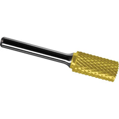 Made in USA - 7/16" Cut Diam, 1/4" Shank Diam, Cylinder with End Cut Head Diamond Cut Burr - Carbide, 1" LOC, 2-3/4" OAL - Exact Tooling