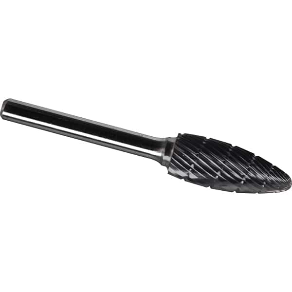 Made in USA - 9.5mm Cut Diam, 0.2362" Shank Diam, Cylinder with End Cut Head Diamond Cut Burr - Carbide, 19mm LOC, 64mm OAL - Exact Tooling