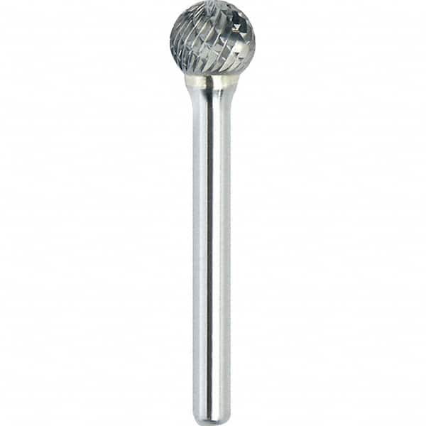 Made in USA - 9.5mm Cut Diam, 0.2362" Shank Diam, Ball Head Double Cut Burr - Carbide, 8mm LOC, 53mm OAL - Exact Tooling