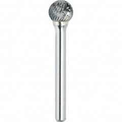Made in USA - 9.5mm Cut Diam, 0.2362" Shank Diam, Ball Head Double Cut Burr - Carbide, 8mm LOC, 53mm OAL - Exact Tooling