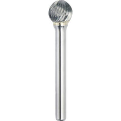 Made in USA - 6.3mm Cut Diam, 0.1181" Shank Diam, Ball Head Single Cut Burr - Carbide, 5mm LOC, 44mm OAL - Exact Tooling