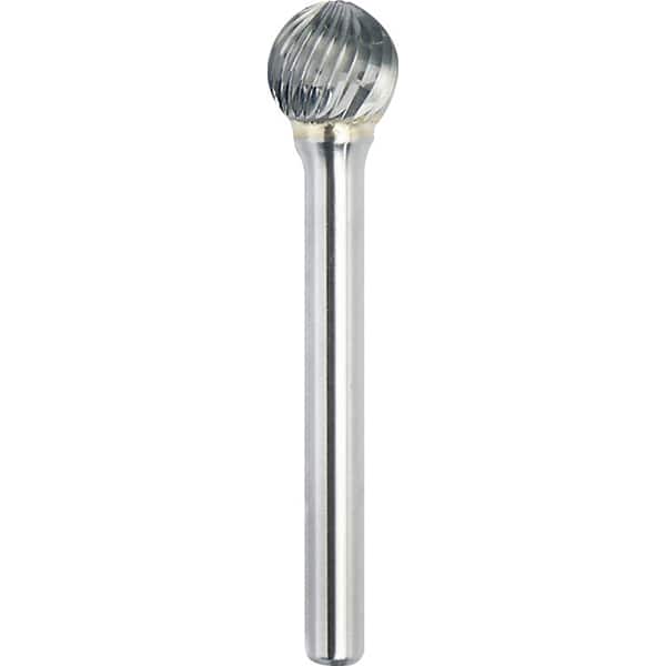 Made in USA - 9.5mm Cut Diam, 0.2362" Shank Diam, Ball Head Single Cut Burr - Carbide, 8mm LOC, 53mm OAL - Exact Tooling