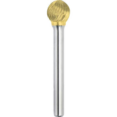 Made in USA - 5mm Cut Diam, 0.2362" Shank Diam, Ball Head Single Cut Burr - Carbide, 4mm LOC, 50mm OAL - Exact Tooling