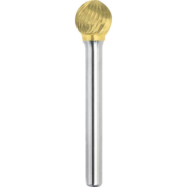 Made in USA - 1" Cut Diam, 0.2362" Shank Diam, Ball Head Single Cut Burr - Carbide, 21mm LOC, 68mm OAL - Exact Tooling