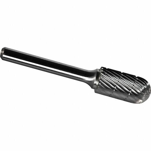 Made in USA - 9.5mm Cut Diam, 0.2362" Shank Diam, Cylinder with Radius Head Chipbreaker Cut Burr - Carbide, 25mm LOC, 70mm OAL - Exact Tooling