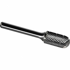 Made in USA - 7/16" Cut Diam, 1/4" Shank Diam, Cylinder with Radius Head Chipbreaker Cut Burr - Carbide, 1" LOC, 2-3/4" OAL - Exact Tooling