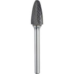 Made in USA - 6.3mm Cut Diam, 0.1181" Shank Diam, Tree with Radius Head Double Cut Burr - Carbide, 12.7mm LOC, 50mm OAL - Exact Tooling