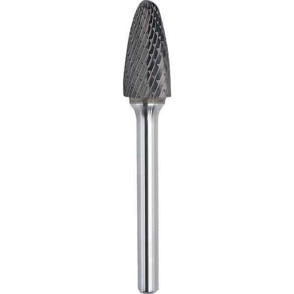 Made in USA - 1-1/4" Cut Diam, 3/8" Shank Diam, Tree with Radius Head Double Cut Burr - Carbide, 2" LOC, 3-3/4" OAL - Exact Tooling