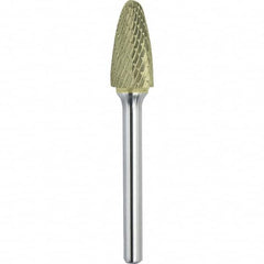 Made in USA - 9.5mm Cut Diam, 0.2362" Shank Diam, Tree with Radius Head Double Cut Burr - Carbide, 19mm LOC, 64mm OAL - Exact Tooling