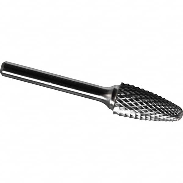 Made in USA - 5/8" Cut Diam, 1/4" Shank Diam, Tree with Radius Head Diamond Cut Burr - Carbide, 1" LOC, 2-3/4" OAL - Exact Tooling